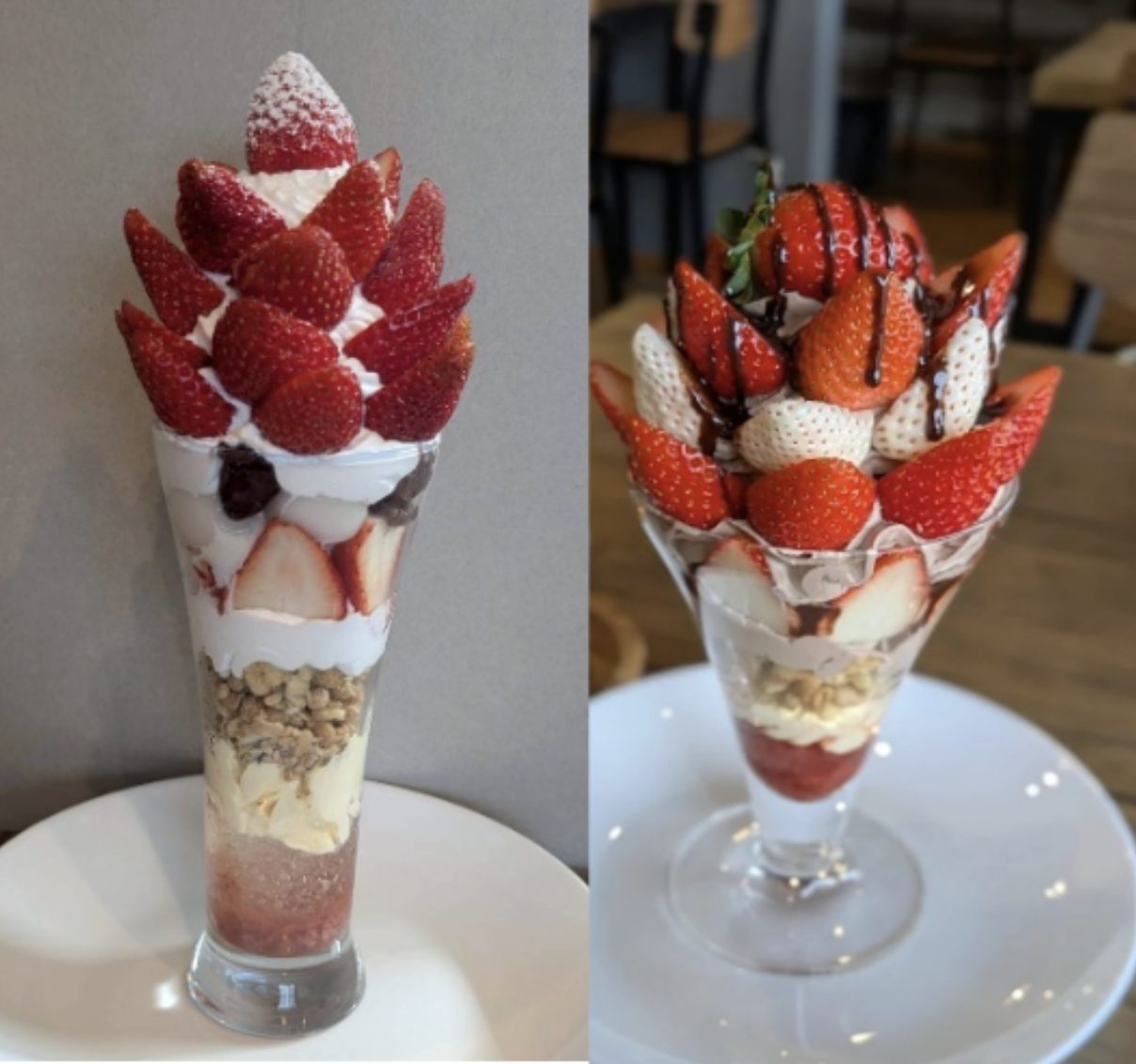 いちごパフェ、いちごチョコパフェ。